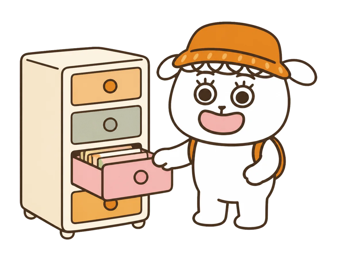 카드 서랍을 여는 개띠랑